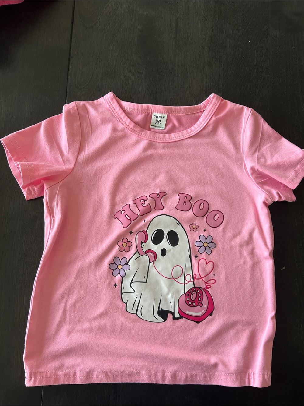 SHEIN Pink 'Hey Boo' Ghost Graphic Short Sleeve Tee size 2-3Y